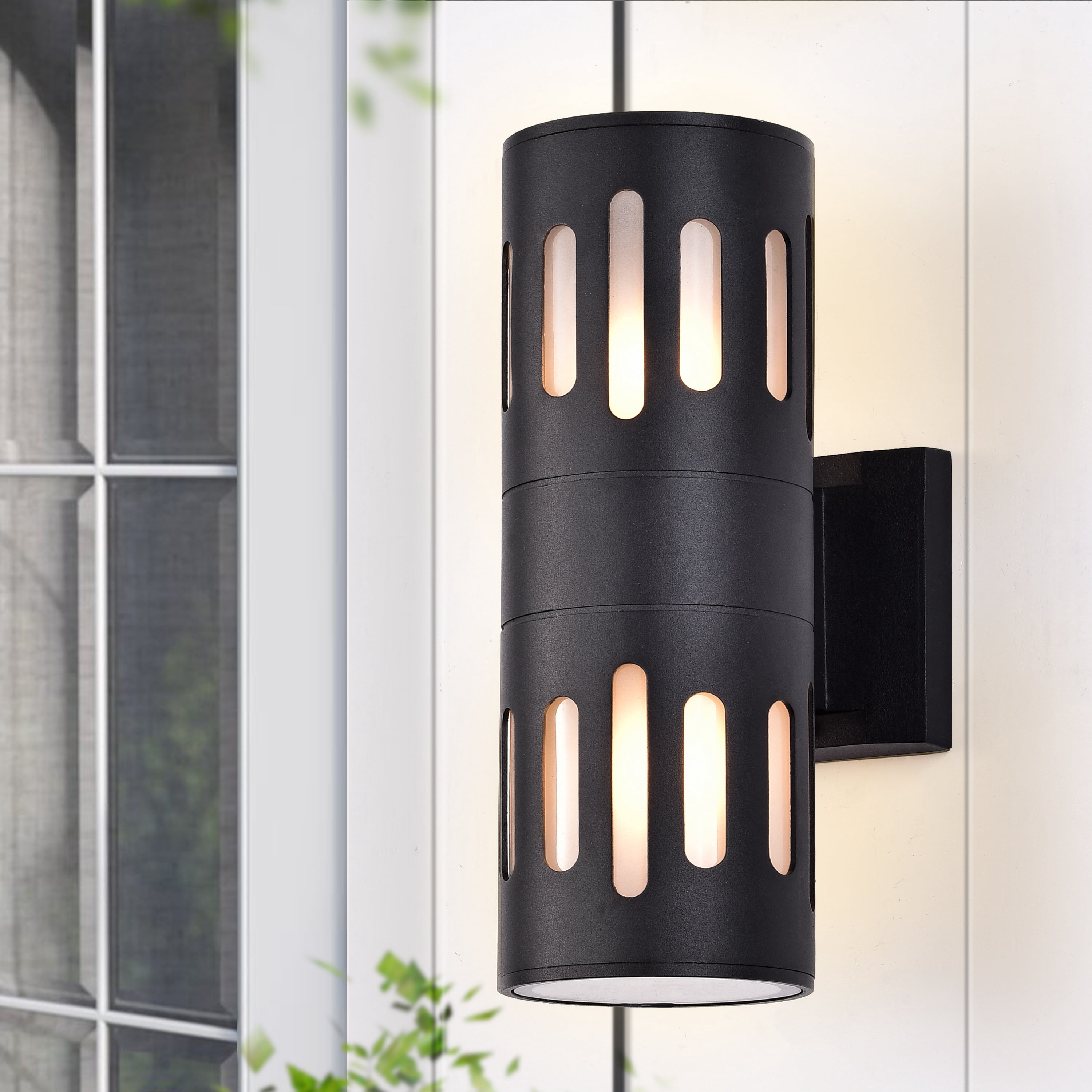 C Cattleya  Die-cast Aluminum Cylinder Outdoor Wall Sconce Matte Black Black Matte
