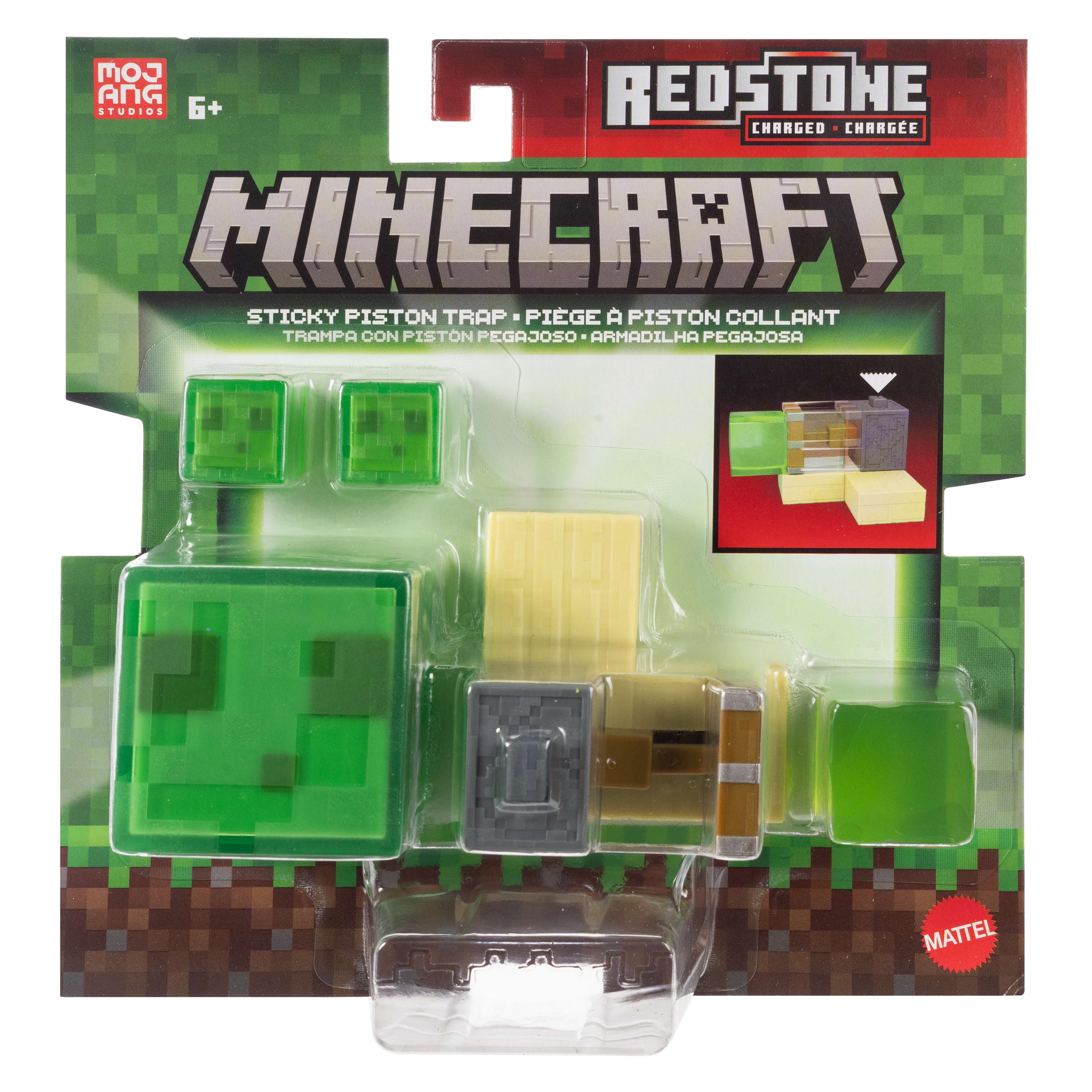 Minecraft Redstone Charged Sticky Piston Trap Set with Action Figure, Accessories & Moving Mechanism