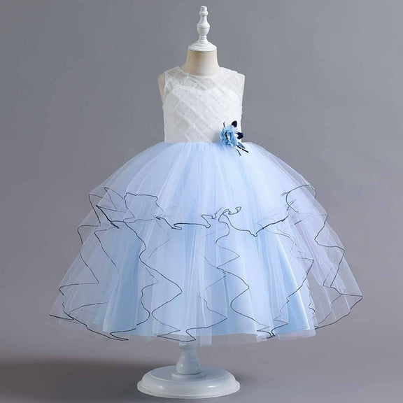 Lilgiuy Kids Girls Princess Dress Fashionable Sleeveless Gauze Skirt Birthday Party Special Ocasion Dresses for Children 5-14 Year Old