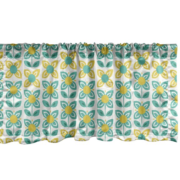 Ambesonne Floral Window Valance, Blooming Happy Time Flowers, 54" X 18", Seafoam and Yellow