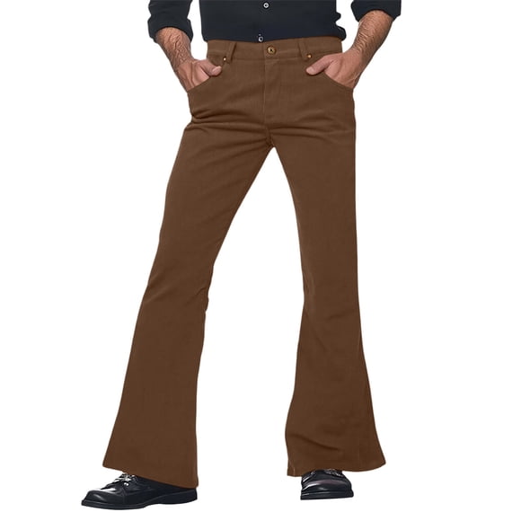 FYEGRE Men's Retro Casual Flared Trousers 60s 70s Bell Bottoms Vintage Denim Pants Jeans for Men Solid Color Relaxed Fit Comfortable Daily Wear Bottoms for Versatile Style Brown M