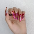 thumbnail image 4 of Press on Nails Long Coffin Fake Nails Glossy Glue on Nails Red Chrome Acrylic Nails Ballerina Sparkly Artificial Nails Bling Laser False Nails with Design 24 pcs Multi-colored 001-FVUS, 4 of 4