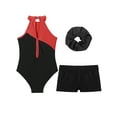 thumbnail image 4 of Haitryli Kids Girls Sleeveless Gymnastic Leotard with Shorts Ballet Dance Outfits Set Hair Scrunchie Black&Red 16, 4 of 5