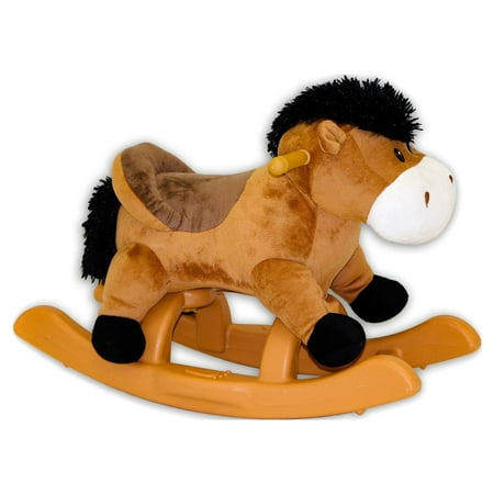 PonyLand 24-inch Plush Brown Rocking Horse with Sound for Toddlers 18 months and up
