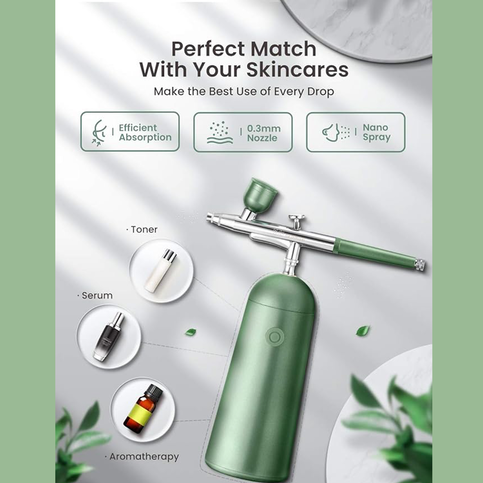 GXDiffuser CJRP_GREEN GX Nano Mist Sprayer Facial Steamer Green,Portable and Rechargeable  Atomizer