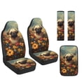 thumbnail image 7 of Xoenoiee Pug Dog Butterfly Flower Print 5 Pcs PU Leather Car Seat Covers Set with Seat Belt Pads & Console Cover, Universal Fit Waterproof Auto Interior Accessories for Most SUV, Truck, Sedan, Van, 7 of 7