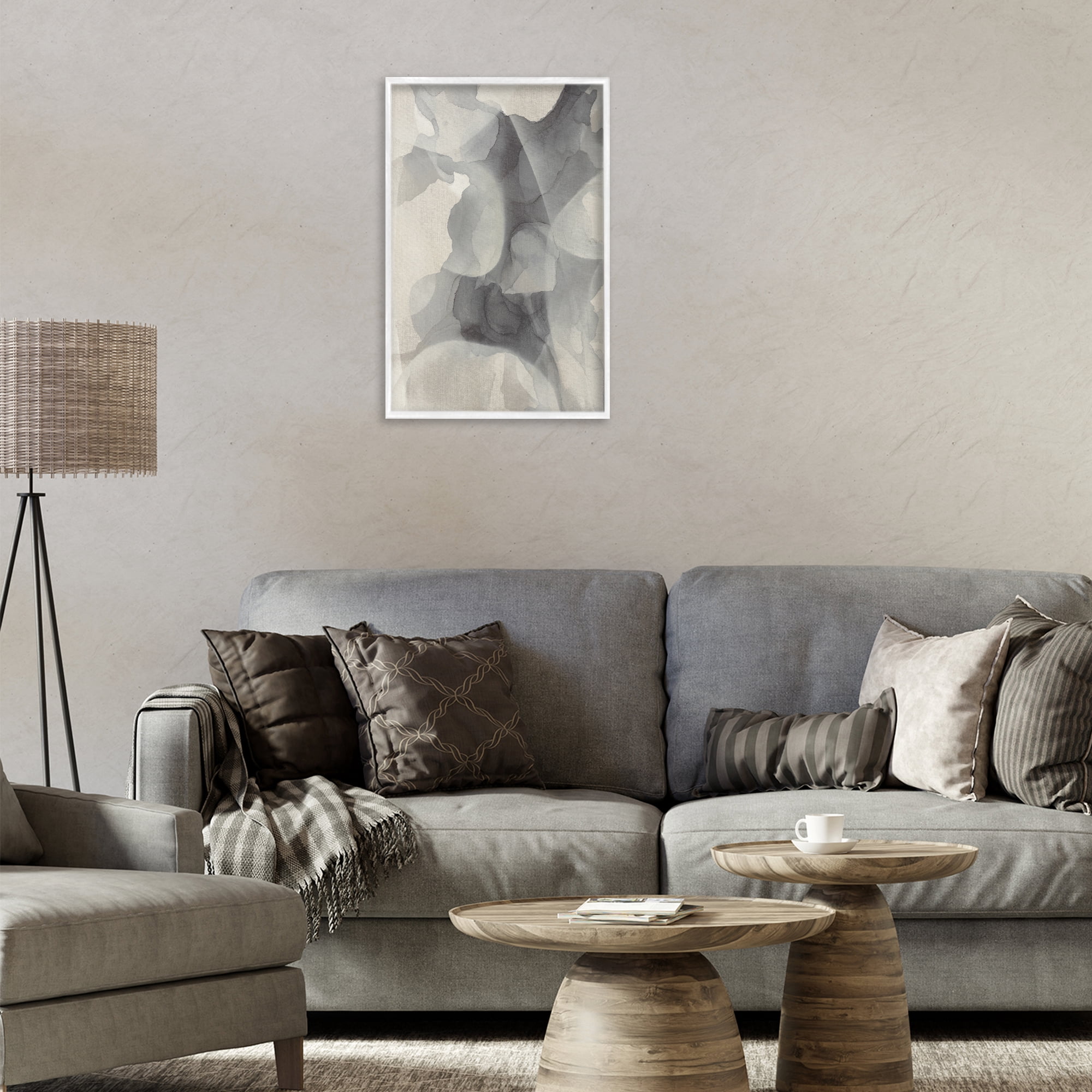 Stupell Industries Mottled Monochrome Abstract White Framed Giclee Art, design by Kippi Leonard