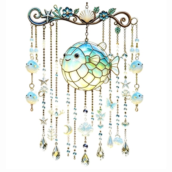 Wall Hanging Decor Stained Glass Suncatcher Ocean Fish Design 1 Piece for Bedroom Patio Garden Home Display