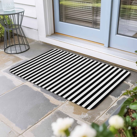 Black White Stripe Door Mat Indoor Outdoor, Modern Minimalist Geometric Striped Non Slip Welcome Mat with Rubber Backing, Absorbent Fabric Front Door Mats Entryway Rug for Home Patio Entrance 18"x30"