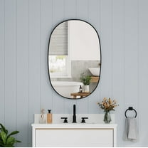 ANGELES HOME 24" x 36" Oval Bathroom Vanity Mirror, Wall Mounted Bathroom Mirror, Aluminum Wall Mirror for Bathroom, Copper Free Glass Vanity Framed Mirror, Matte Black
