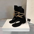 thumbnail image 3 of FRSASU Womens Tassel Embellished Flip Summer Boots Vintage Open Toe Flat with Slip On Mid-calf Booties Black, 3 of 8