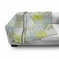 thumbnail image 2 of Geometric Soft Flannel Fleece Blanket, Patchwork Style Ornamental Squares with Various Polka Dots Stripes, Cozy Plush for Indoor and Outdoor Use, 50" x 60", Avocado Green Pale Sepia, by Ambesonne, 2 of 5