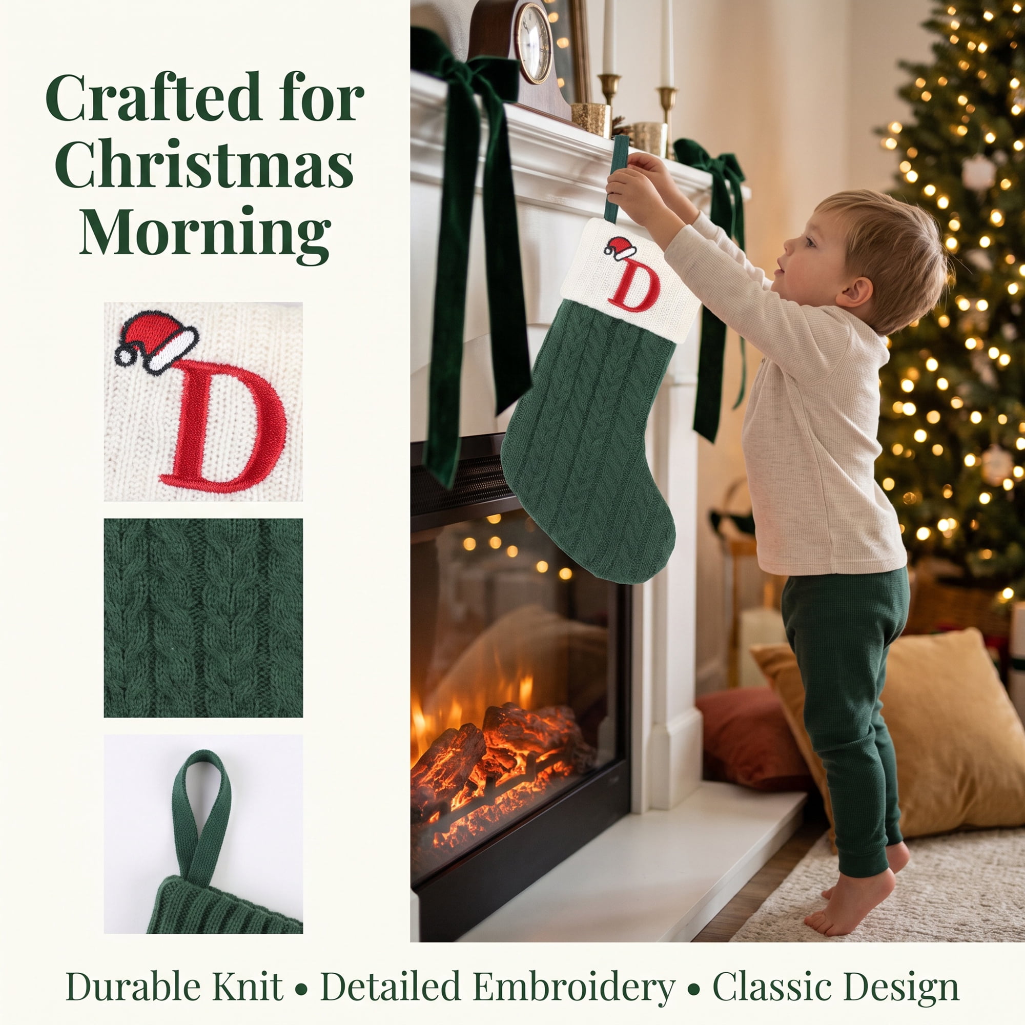 Unique Bargains Christmas Luxury Grand Hearth Accent Stocking Green Letter D 8"