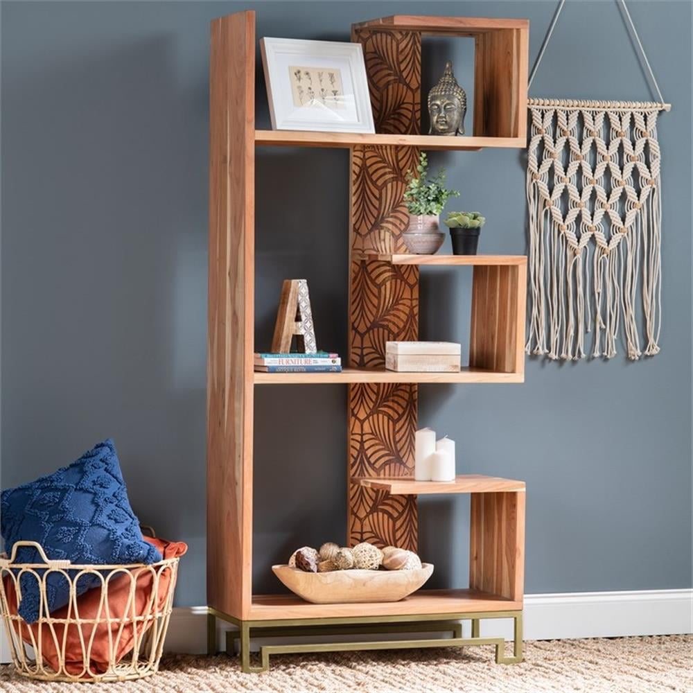 Evolution by Crestview Collection laser cut acacia wood bookcase in Brown