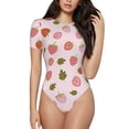 thumbnail image 2 of Uemuo Hand Drawn Strawberry Pattern Women's One Piece Short Sleeve Swimsuit Rash Guard Surfing Modest Quick-drying Swimsuit Beach Essentials-Large, 2 of 9