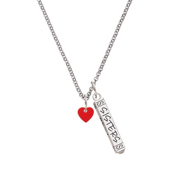 Delight Jewelry Acrylic 5/16" Red Heart Silvertone Sisters Best Friends Forever Bar Charm Necklace, 23"