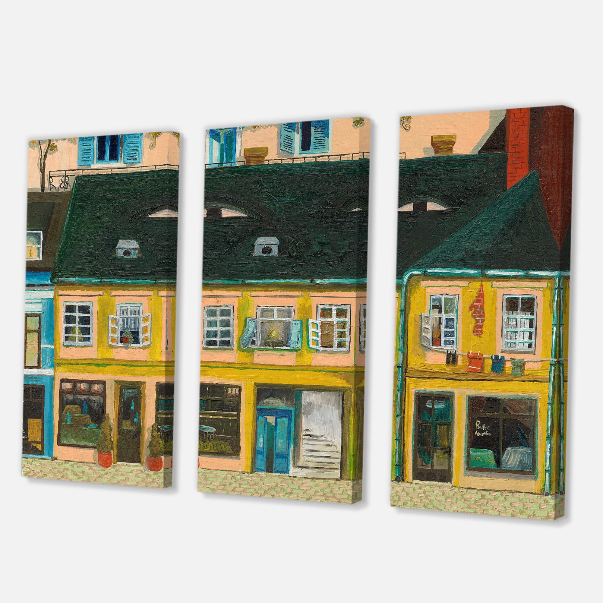 Designart ' Abstract Yellow Facade of Houses In Street In Paris ' French Country Canvas Wall Art Print