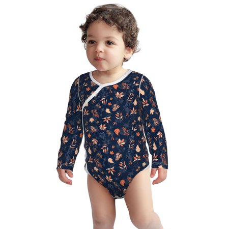 

Haiem Autumn Leaves With Blue Printed Unisex-Baby Long Sleeve Onesies Bodysuits Unisex Babies Snap-Up Rompers-12 Months
