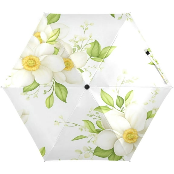Magnolia Blooms Pattern Umbrellas for Sun Auto Open Close UV50  Waterproof 5-Fold Compact Fiberglass Frame