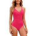 thumbnail image 2 of Mifsaly Tummy Control One Piece Swimsuit Women V Neck Twist Front Bathing Suit Ruched Slim Fit Monokini Full Coverage Summer Vacation Pool Party Elegant Swimwear XL, 2 of 5