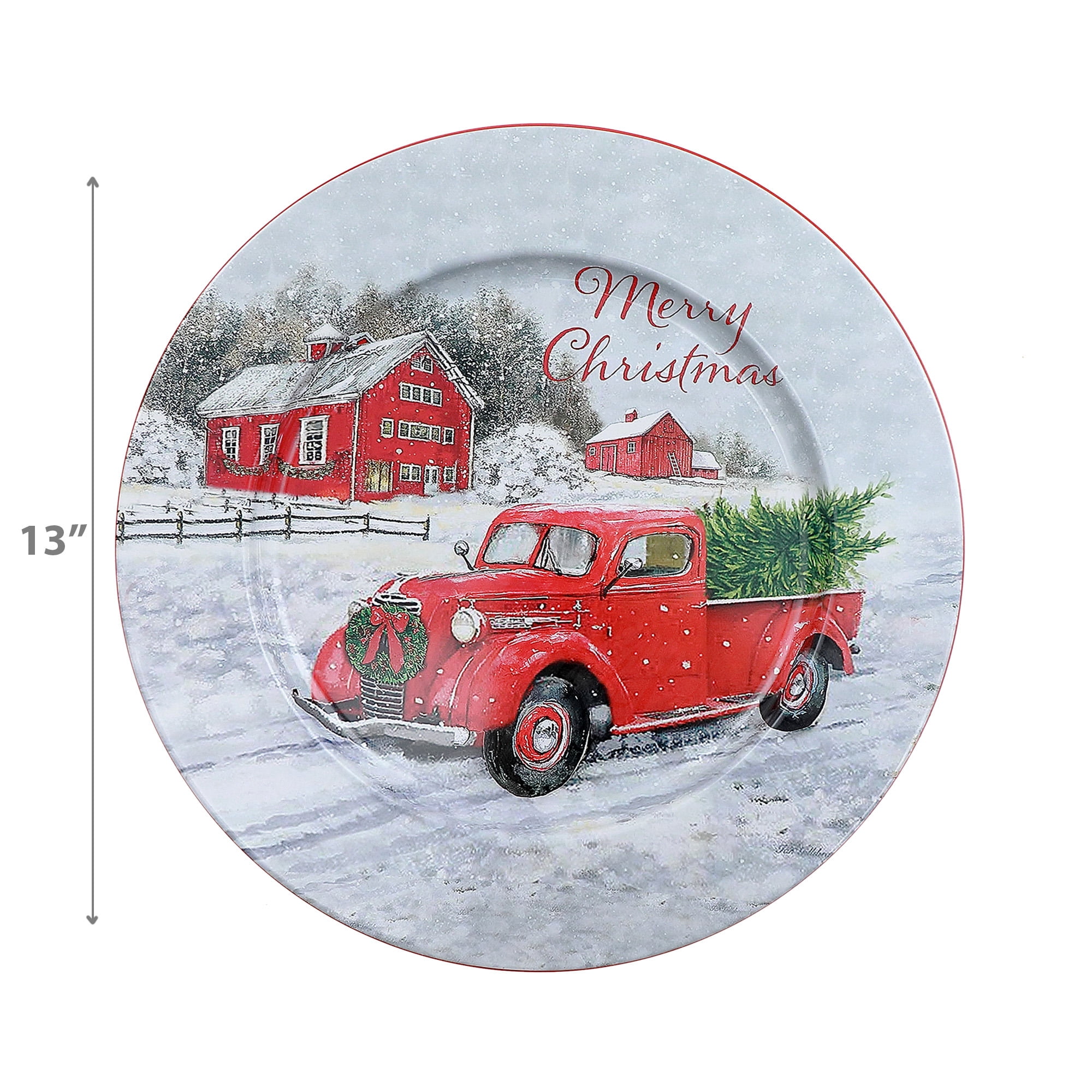 Printed Metal Charger Plate (Red Truck) (13") - Set of 12
