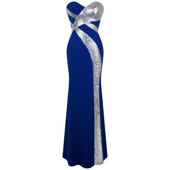 Angel-fashions Women's Strapless Sweetheart Criss-Cross Classic Black White Evening Dress Blue
