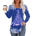 thumbnail image 2 of Christmas Shirts for Women Fall Tops Loose Fit Pleated Long Sleeve Shirts Casual Crew Neck Christmas Print Blouse Plus Size Tees, 2 of 5