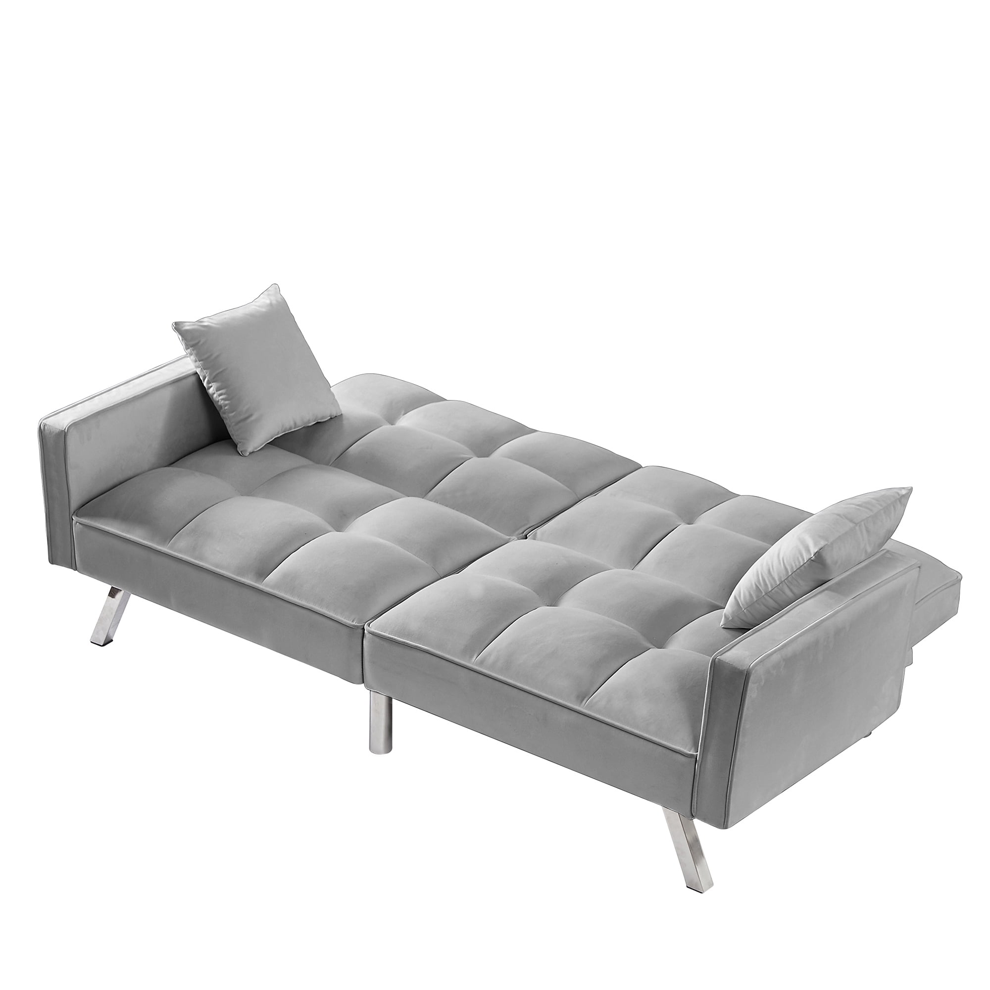 Kepooman Modern Convertible Velvet Futon Couch with 2 Pillows for Office Living Room Bedroom, Gray Kepooman Modern Convertible Velvet Futon Couch with 2 Pillows for Office Living Room Bedroom, Gray