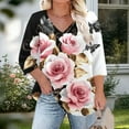 thumbnail image 4 of Ounisa Womens Plus Size Tops Non Positioning Printed V Neck T Shirts 3/4 Sleeve Blouse Summer Loose Casual Tees, 4 of 6