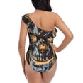 thumbnail image 5 of Salouo Fiery Skull Trio Pattern One Shoulder Ruffled One Piece Swimsuit for Women V Neck Swimwear Tummy Control Bathing Suit-X-Large, 5 of 6