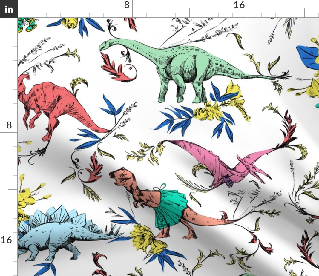 Prehistoric Dinosaur Illustration Migration Fabric Printed by Spoonflower BTY 