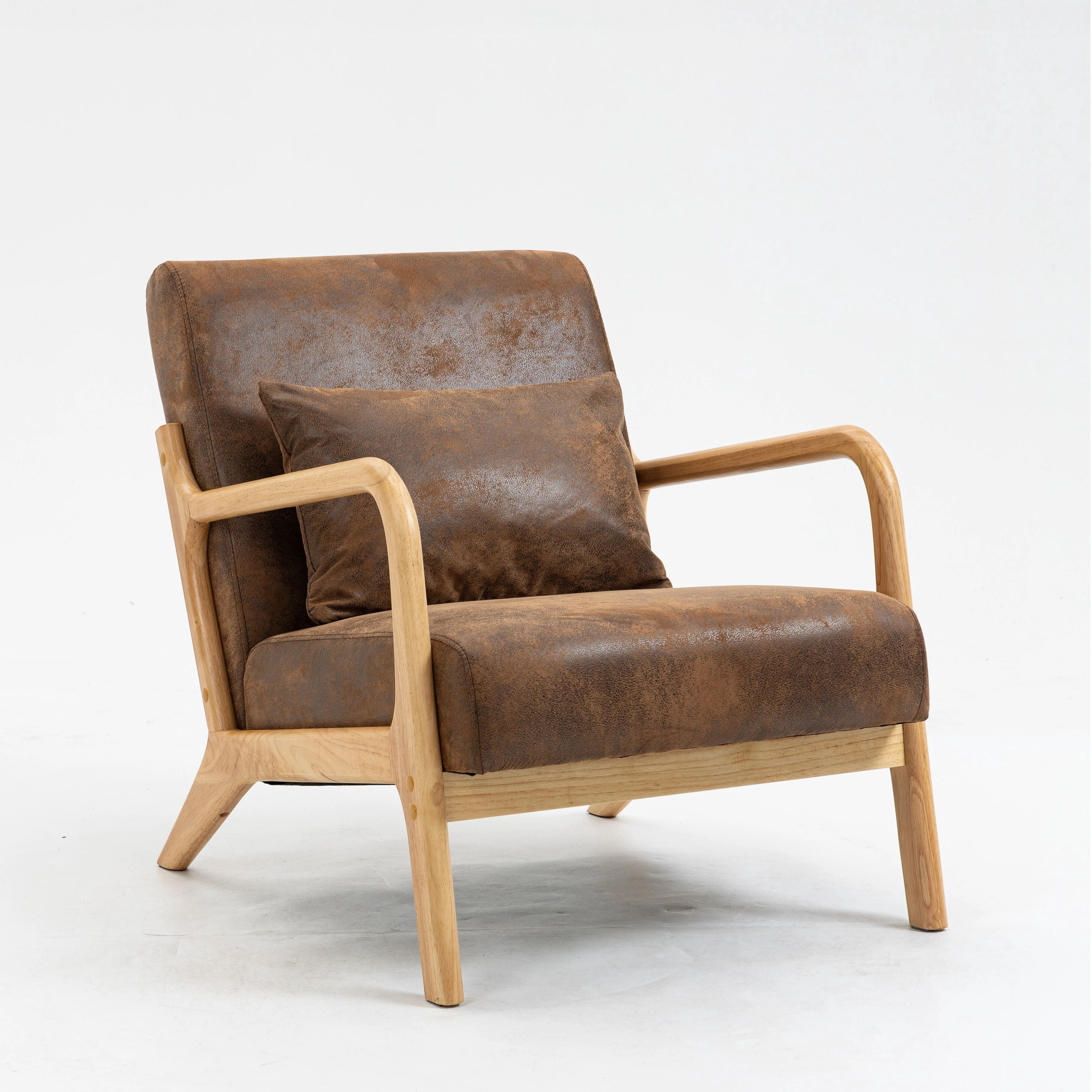 Euroco Mid-Century Modern Accent Chair, Upholstered Armchair with A Pillow and Wood Legs,Comfy Reading Chair for Living Room Bedroom Office,Antique Brown