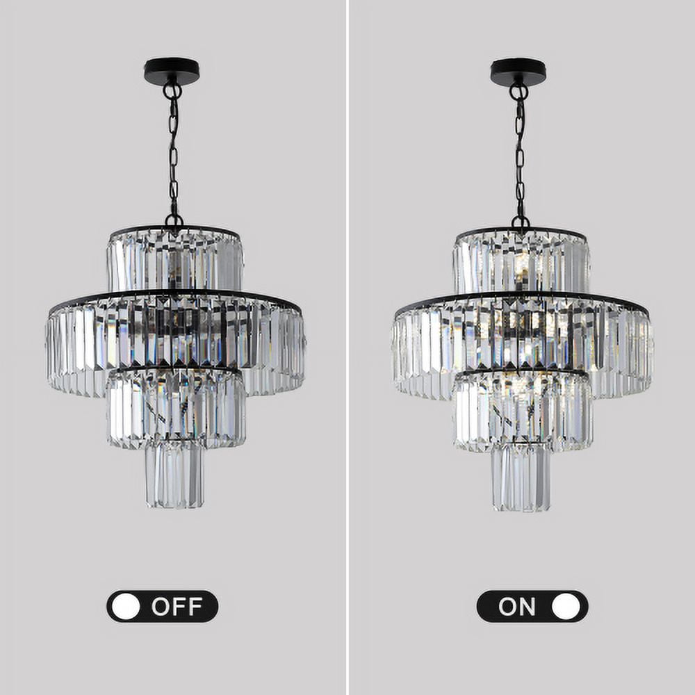 ACE-LIGHTS,19.7 Inch Modern Luxury Crystal Chandelier,Hanging Pendant Light Fixture for Living Room,Dining Room,Bedroom(Black)