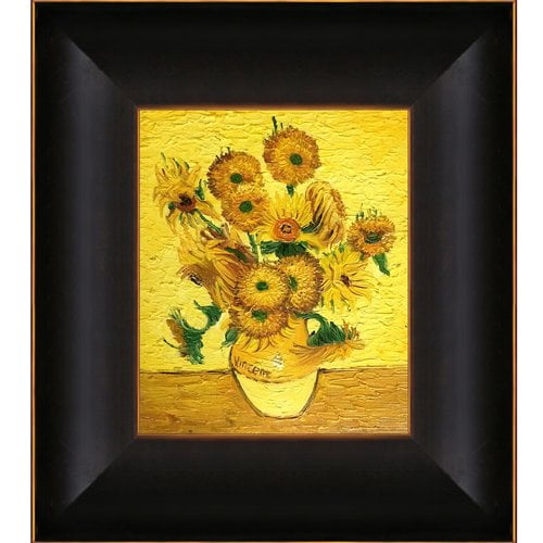 Tori Home Vase with Fifteen Sunflowers' by Vincent Van Gogh Framed Painting on Canvas