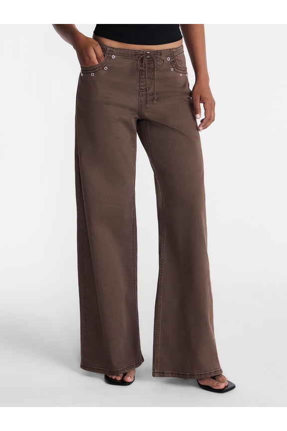 Drawstring Grommet Wide Leg Jean, 32" Inseam, Women's