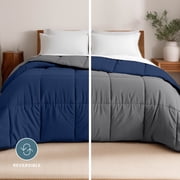Bare Home 1800 Collection Reversible Down Alternative Comforter, All-Season, Queen, Dark Blue/Gray