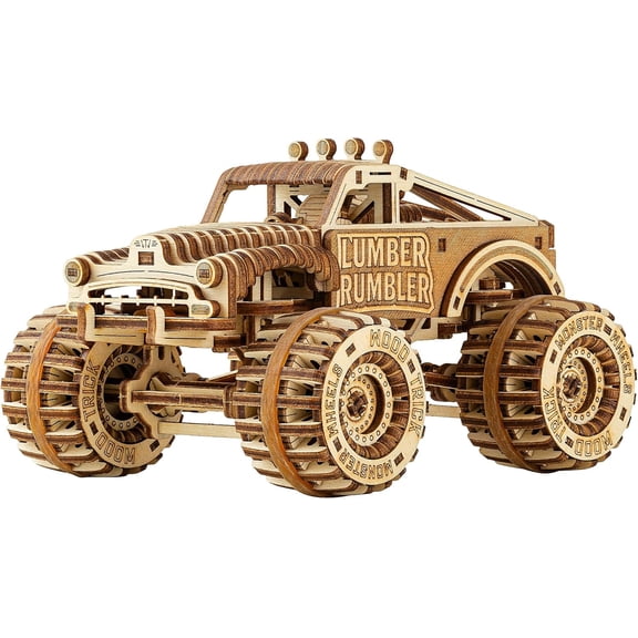 Wood Trick Lumber Rumbler Pickup Truck Car 3D Wooden Puzzles for Adults to Build - Rides up to 12 feet - 5.5x4.3 in - Model Truck Kit to Build for Adults