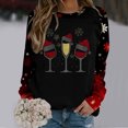 thumbnail image 2 of Gibobby Sudaderas navideñas Sudadera casual con estampado navideño para mujer, cuello redondo, manga larga, sudadera raglán(Negro,CH), 2 of 4