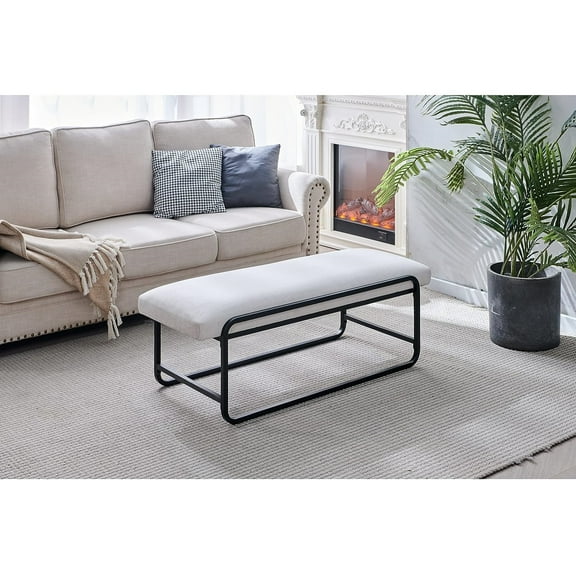 Nathaniel Home Upholstered Bedroom Benches Kids Ottoman Vegan Leather Footrest Stool Accent Bench for Entryway Bedroom End of Bed, White