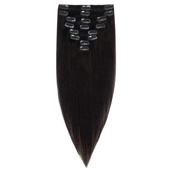 SAYFUT Thick 150g 20" Double Weft Grade 7A 100% Remy Human Clip in Hair Extensions Full Head 8 Piece 19 Clips (Dark Brown)