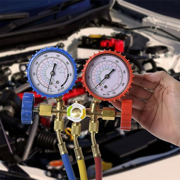 Kagrote Car Refrigerant Gauge Set with Storage Box, 3-Way Manifold Gauge for Automotive A/C Repairs