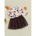 thumbnail image 2 of Toddler Baby Girl Thanksgiving Outfits PumpkinTurkey Print Long Sleeve Tutu Tulle Dress with Bowknot Set Fall Clothes, 2 of 7