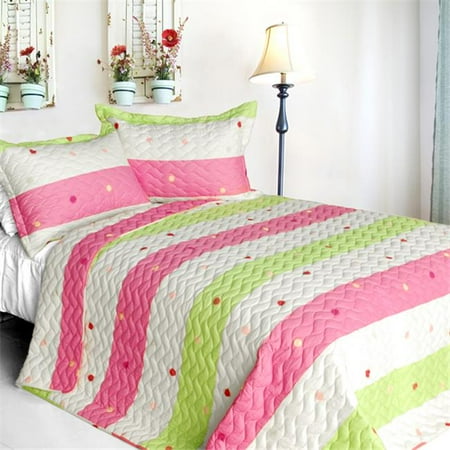 Colorful Quilts For Sale ONITIVA-QTS01289-4 Colorful Life - Cotton 3 Pieces Vermicelli-Quilted Patchwork Quilt Set King Size - Multicolor ()