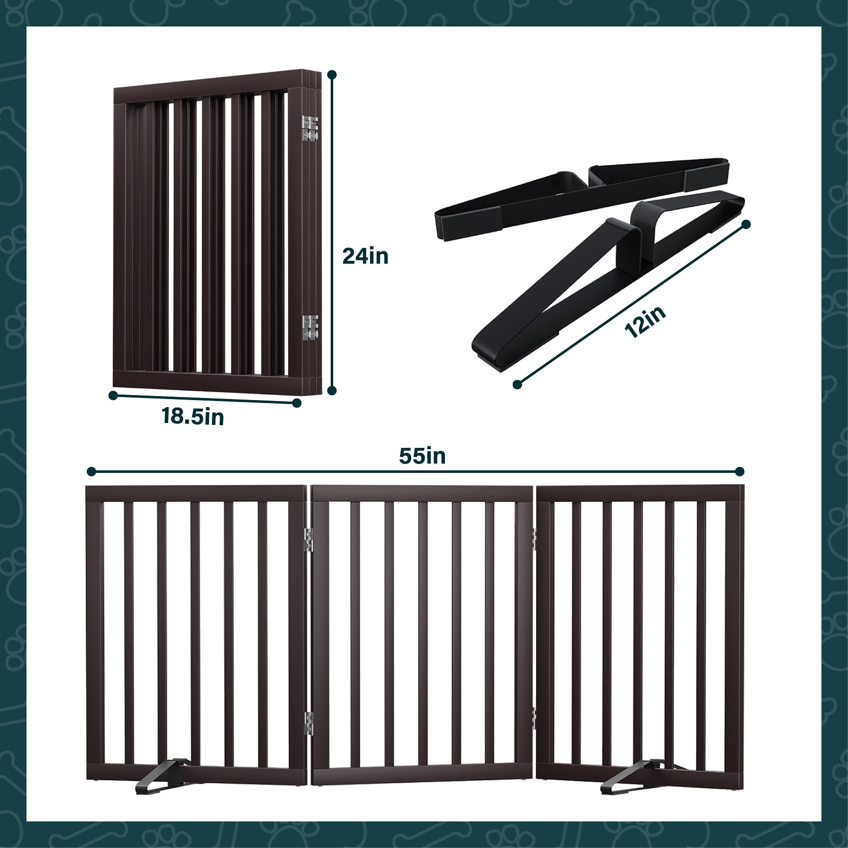 Algherohein Dog Gate for Inside,Bamboo Freestanding Pet Gate for Doorways,24" Brown