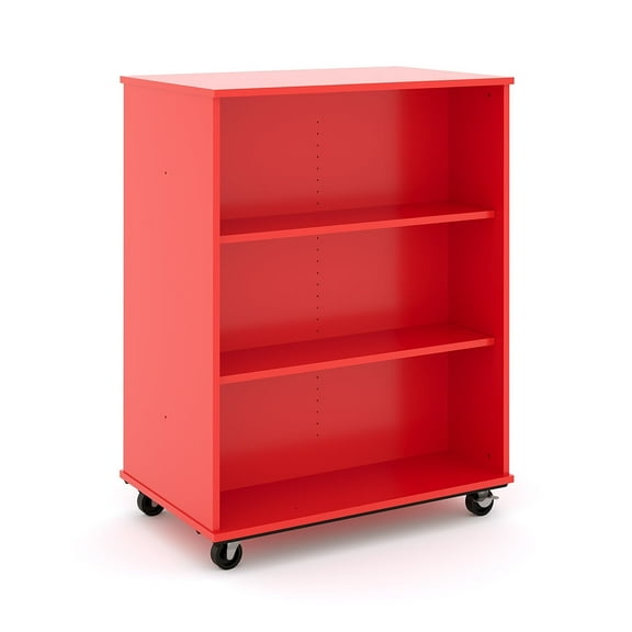 Tot Mate Open Double Sided 3 Tier Mobile Shelves Wooden Classroom Bookcase, Red, 36"W x 23"D x 48"H