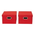 thumbnail image 3 of Household Essentials Storage Bins with Lids and Chromed Grommet Handles, Set of 2, Textured Linen Look, Red, 3 of 6