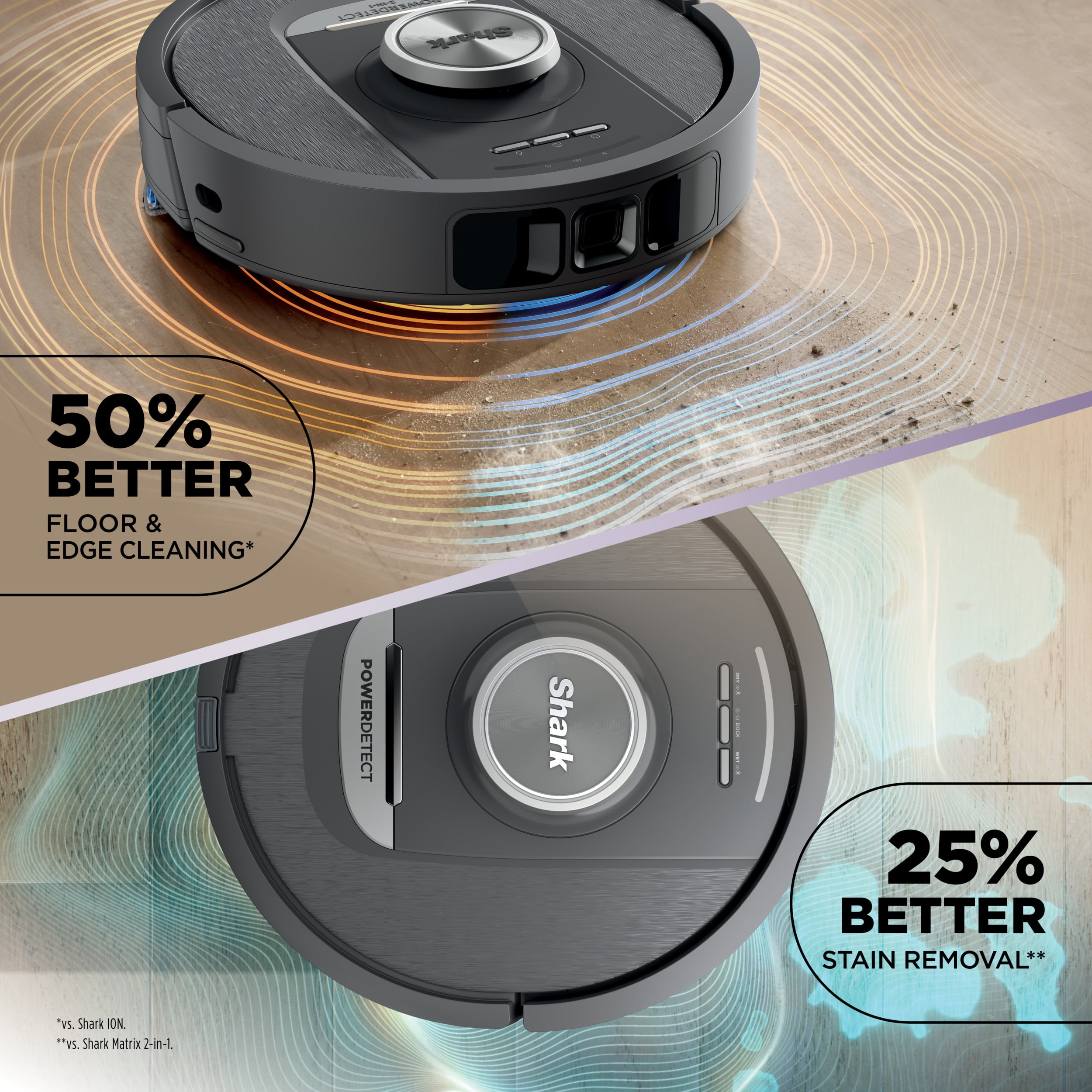Shark PowerDetect 2-in-1 Robot Vacuum & Mop, NeverTouch Base 60-Day, Pet Friendly, StainDetect, RV2820YE