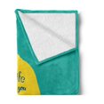 thumbnail image 2 of Wording Soft Flannel Fleece Throw Blanket, Brush Script Calligraphy and Lemon Optimistic Approach to Life, Cozy Plush for Indoor and Outdoor Use, 60" x 80", Turquoise Navy Blue, by Ambesonne, 2 of 5