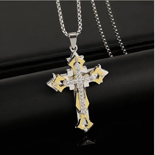 New Cross Pendant Necklace For Men Simple Cool Zircon Black 14K White Gold Chain Hip Hop Punk Jewelry Gift