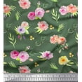 thumbnail image 1 of Soimoi Green polyester Crepe Fabric Leaves & Rose Floral Printed Fabric 1 Yard 42 Inch Wide, 1 of 3